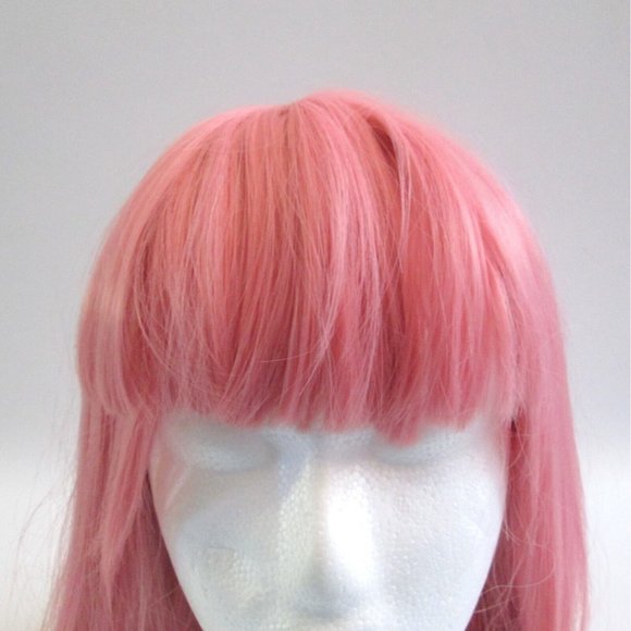Pink Synthetic Hair Women Wig Bob Style With Bangs Lace Undercap Bubblegum Pink - Picture 6 of 10